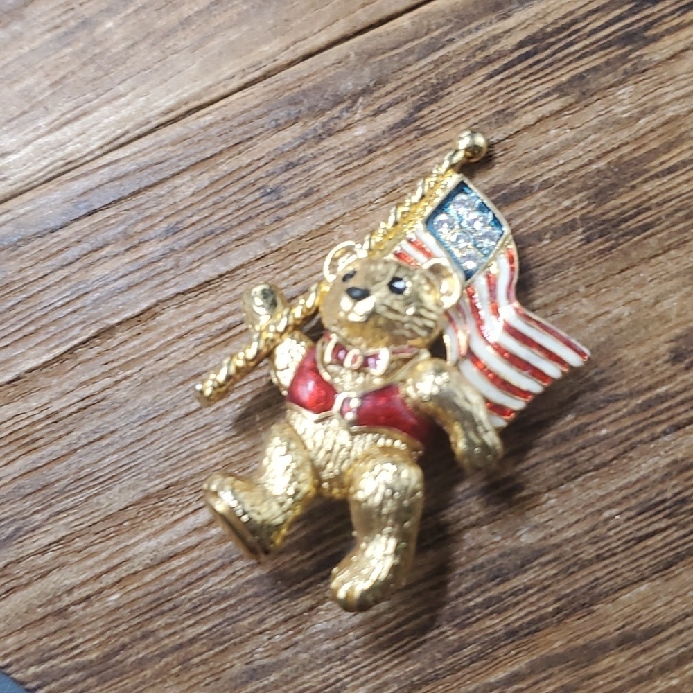 Christopher radko patriotic usa bear collectible brooch vintage B816